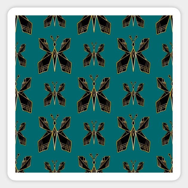 Art Deco Butterfly Print (Teal Background) Sticker by KelseyLovelle